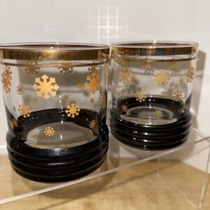 MCM Sakura Sango Sue Lipkin Black Ribbed Base Atomic Gold Snowflakes Glasses-2